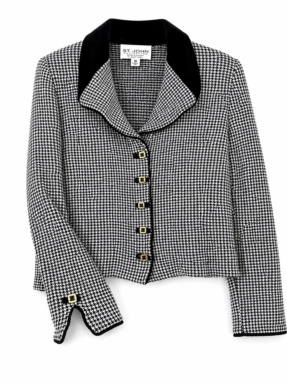 St. John by Marie Gray Houndstooth Jacket
Blazer Black White Gold Buttons Sz 10